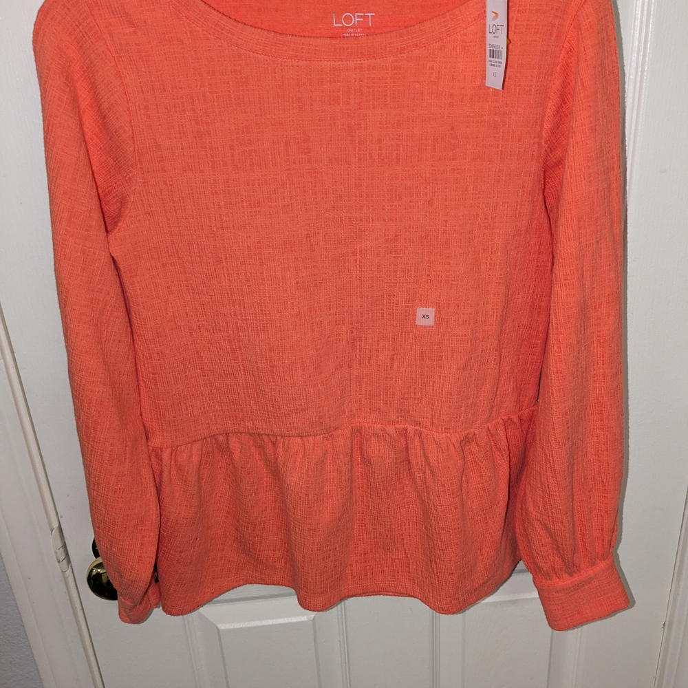 LOFT Orange Textured Long Sleeve Top